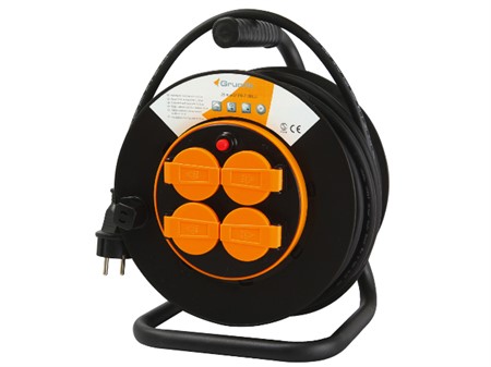 Cable winder 25m, fixed center, 4 outlets